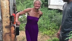 Interracial outdoor sex with granny