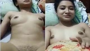 Pretty Indian Girl Desi caresses her pussy with Lover's fingers