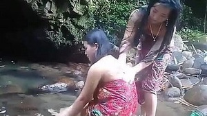 Gorgeous Girls Having Bath Outdoors