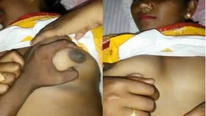 Sexy horny wife with big tits presses the Husband