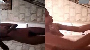 Pretty girl showing her tits and bathing