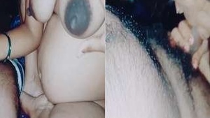 Desi's wife Presses her tits and gives a blowjob