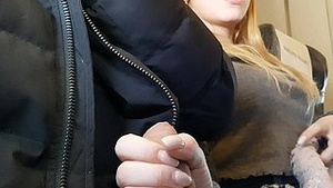 Selling for success on the Handjob plane along with a blowjob - Bella Moore