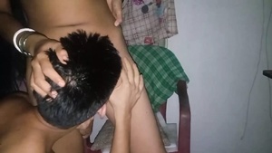 Husband and wife kissing and fucking with dildo in her pussy eating and dildo