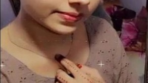 Desi Babe with BF showing her tits