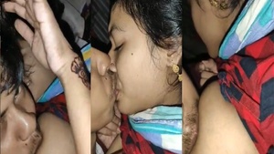Banglas village maid gets her breasts licked and fondled by her son