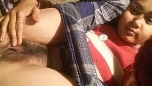 Cute High School Girl rubs her pussy licking