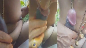 Outdoor blowjob sex with a naked couple on a cart
