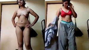 Desi girl strips and teases her boyfriend in college video