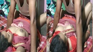 Dehati gets naughty with her husband in a sari while son sleeps
