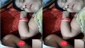 Husband pushes wife with big boobs on video call