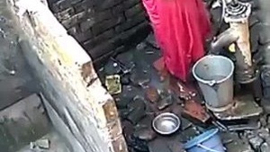 Hot Girl Takes a Bath by Herself Close to the Door