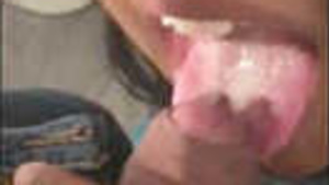 Horny college girl gives her boyfriend a mouthful of cum in the bathroom