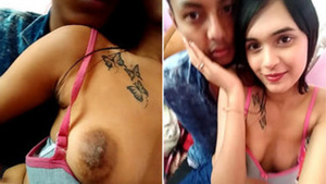 Boy and Indian girlfriend plays with butterflies tattoo are nice couple
