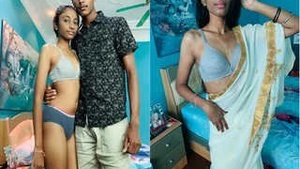 Lingerie-clad girl with big boobs gets intimate and kisses