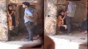 Desi lover enjoys standing fuck with blowjob and door action