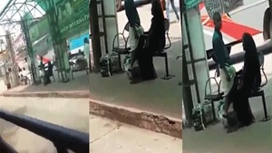 Muslim aunt and stranger have sex in public bus stop