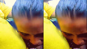 Desi Indian girl gives a sensual blowjob in a car