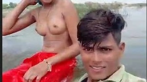 Desi Village couple outdoor bathtub