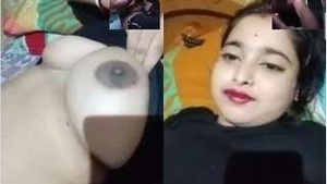Exclusive video of a sexy girl showing off her big boobs on a video call