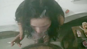 Desi husbands wife gets caught smoking and sucking his cock in new video