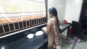 Indian sex in the kitchen Horny mature wife cheats on her husband when he is not home