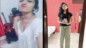 Horny teen amateur wife playing around with her shave Desi cunt at night