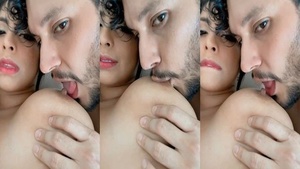 Sexy babe with big boobs gives a steamy blowjob on camera