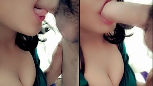 Seductive girl takes pleasure in giving a deepthroat blowjob