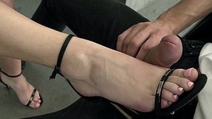 Long-legged prostrate overhead young gentleman Amber B gets abandoned Mish added to treat man with Footjob