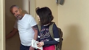 Young schoolgirl Dybchania close to glasses fucked hardcore by grandpa