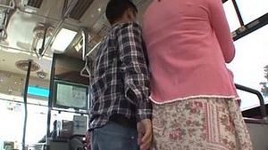 Busty Hana Haruna blows the case on a public bus