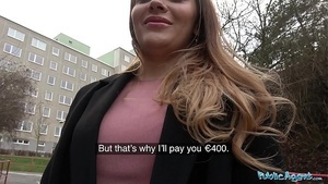 Public agent Russian pussy fucks for cash