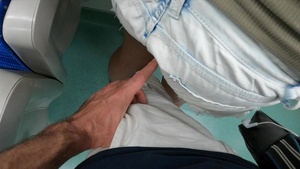 This is a real touching video of a stranger touching her pussy with his fingers on a public train.