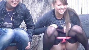 Russian girls peeing outside