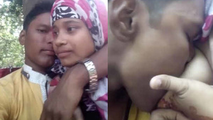 teen outdoor fun gf giving her breasts to bf