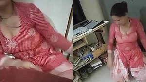 maid showing breasts and cleavage during cleaning