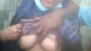 Desi girl showing breasts sucked by lover in restaurant