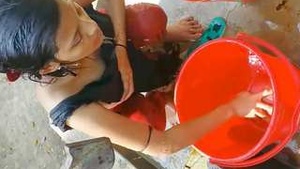Desi village girl bath outside