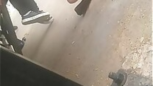 Flags foot out of the sneaker at the bus stop