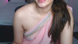 Hot cousin in transparent saree showing her milky white tits and talking dirty tits