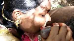 Desi Bhabhi in Saree giving blowjob to her husband outdoors