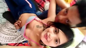 Couple full romance and breasts press