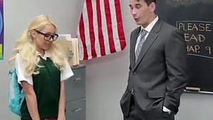 Schoolgirl down chunky glasses seduces say no professor