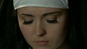 Slutty busty nun gets her shaved faggot