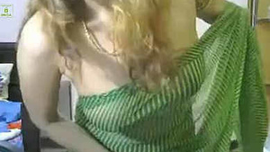 radhika bhabhi new cam show in Transparent Green saree
