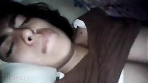 A beautiful college student with big boobs has sex with her brother’s friend while giving blow job in the missionary position.