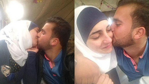 Teen hijabi girl having fun with a boy’s genitals