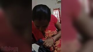 Married village woman pleases herself by sucking her own penis in this MMS