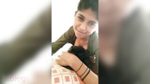 Pervy husband sucks on his Indian wife’s great nipples.